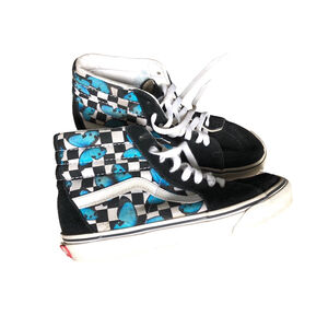 Vans Women's Sneakers Black Blue Checkered Butterfly Size 8.5